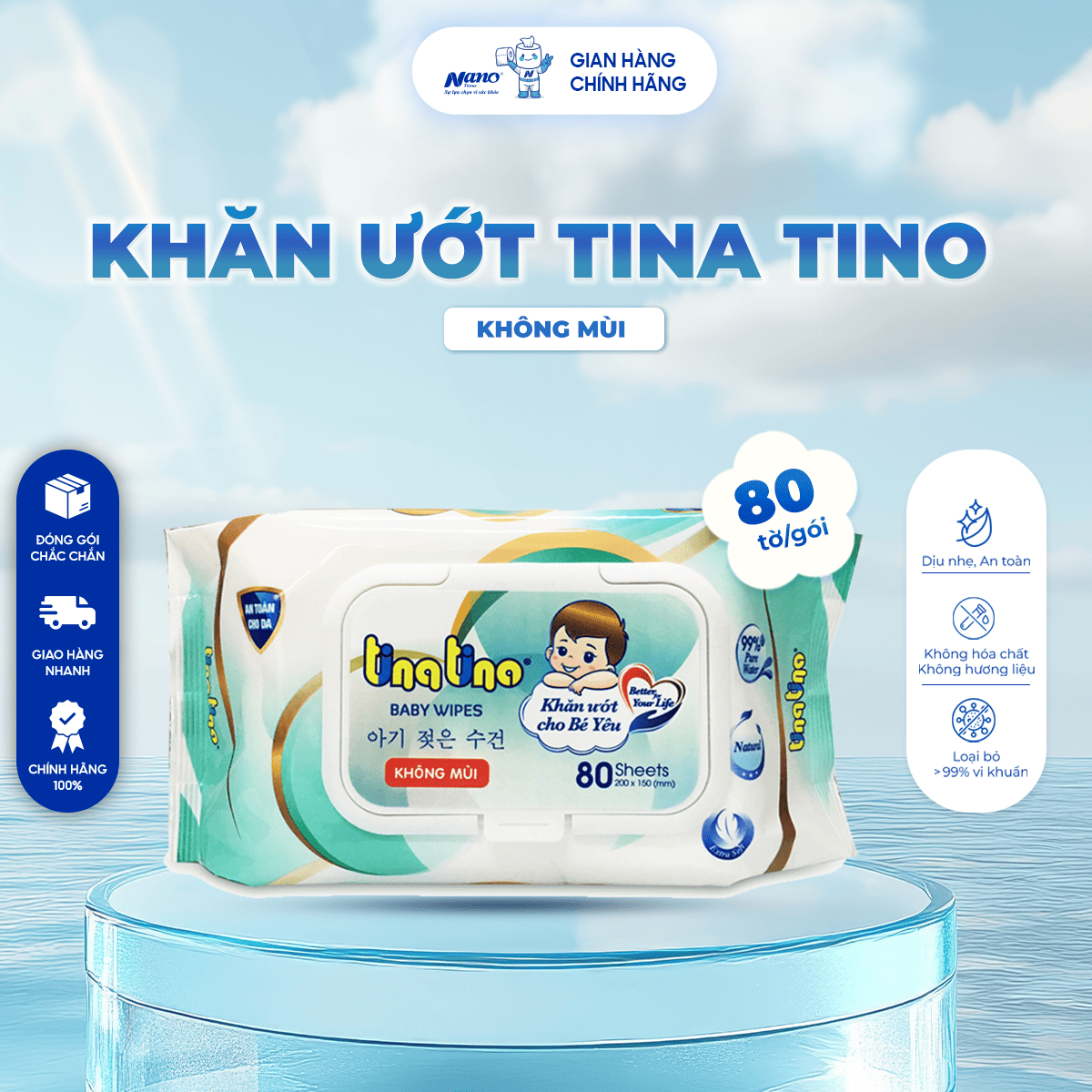 Khăn Tina Tino 80 tờ không mùi